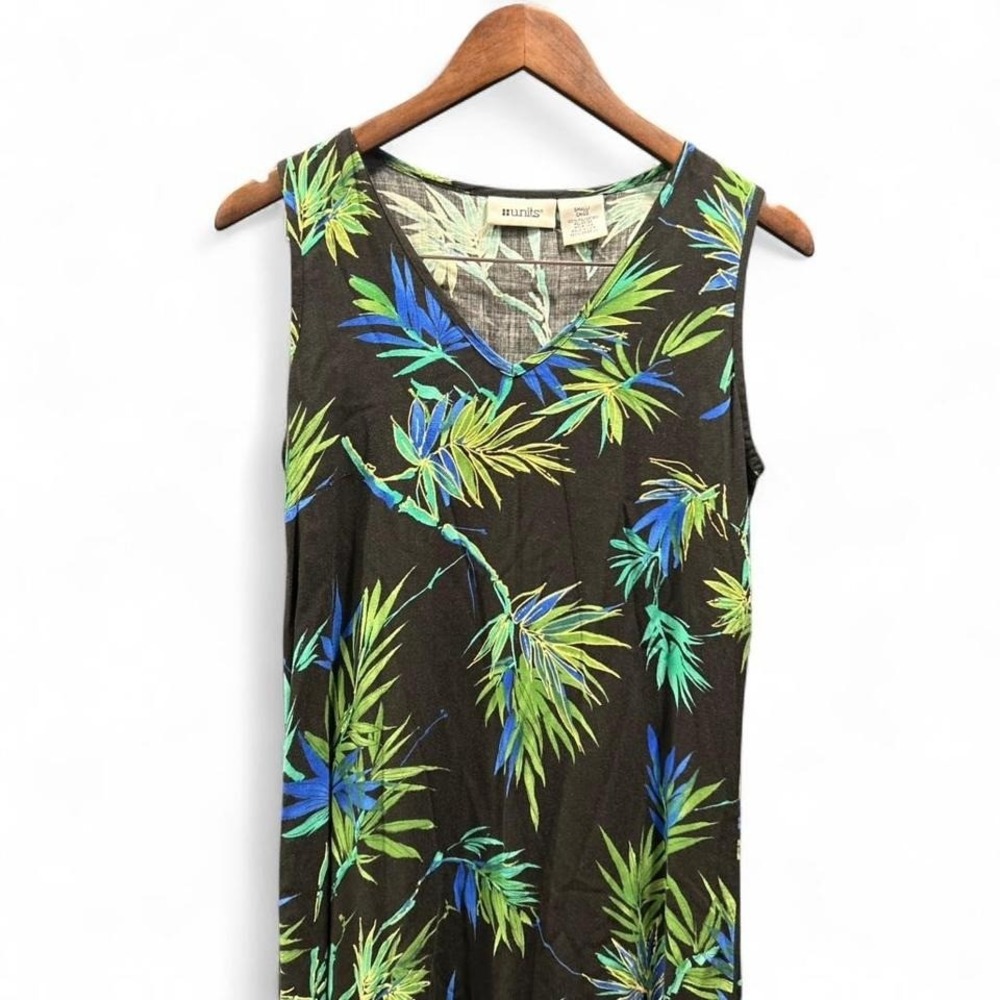 Women's Black floral maxi‎ dress with green and blue hues by Units size small - Picture 2 of 4
